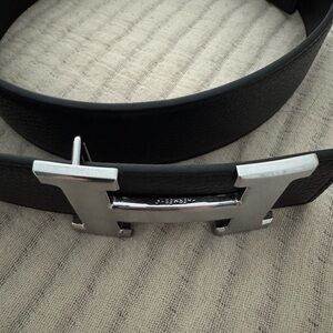 Hermès Black Leather Belt with Silver Buckle